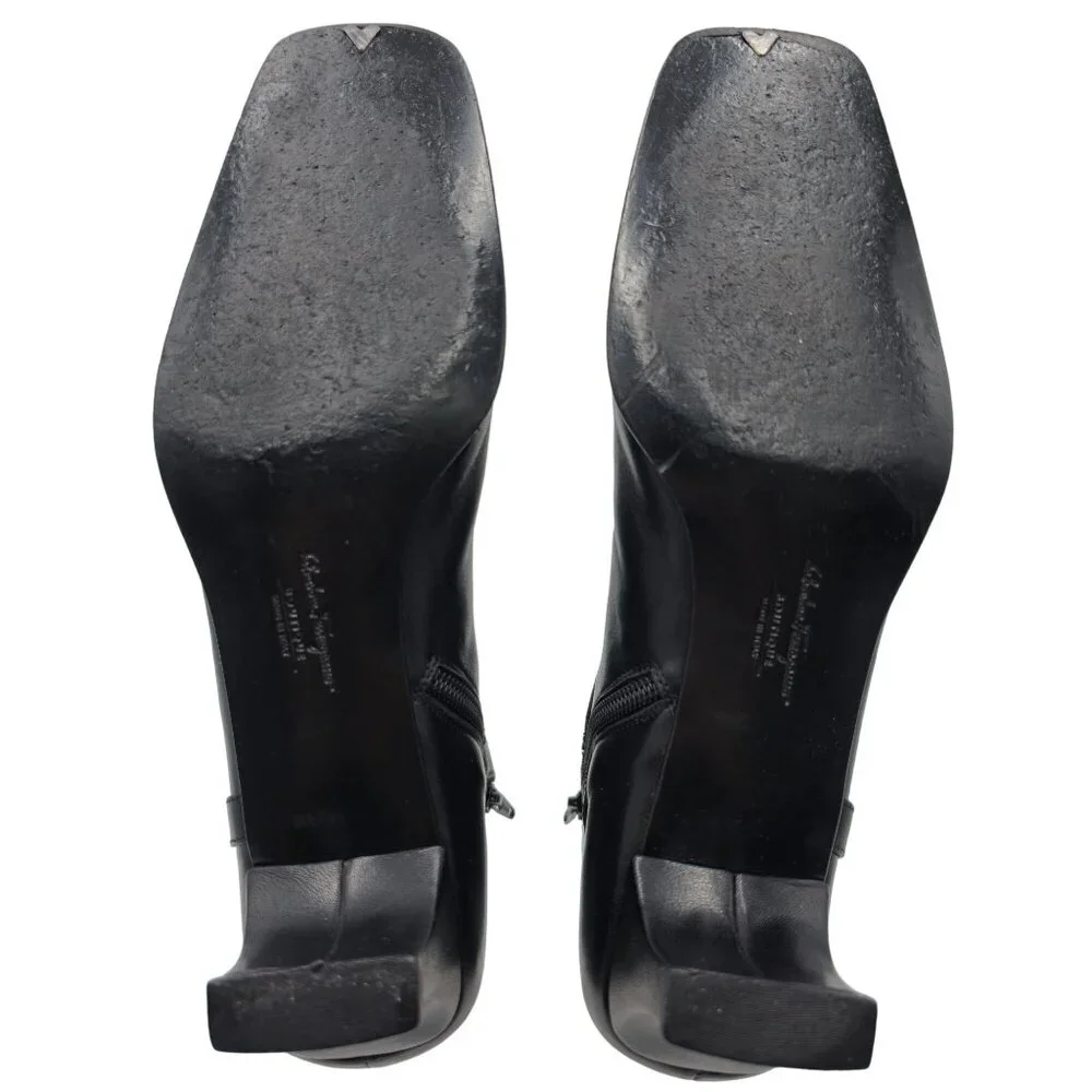 Ferragamo Italy Womens 8.5 4A Narrow Black Leather Dress Shoes Zip Ankle Boots - Picture 8 of 12